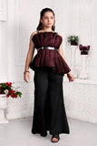 Metallic Maroon Pleated Top with Pants For Girls