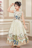 Cream Sleeveless Choli And Lehenga Set With Elephant Motifs Zari Embroidery For Girls