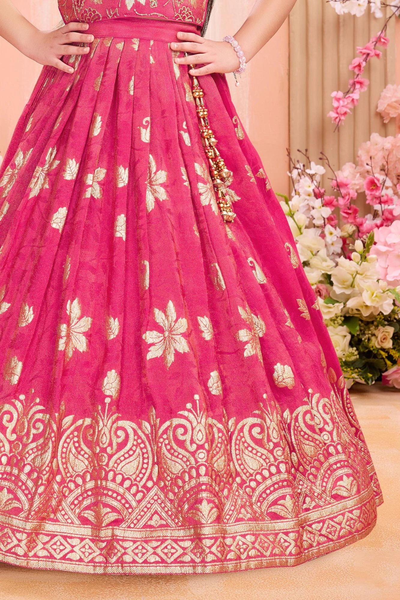 Rani Pink Embroidered Lehenga Choli For Girls