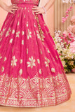 Rani Pink Embroidered Lehenga Choli For Girls