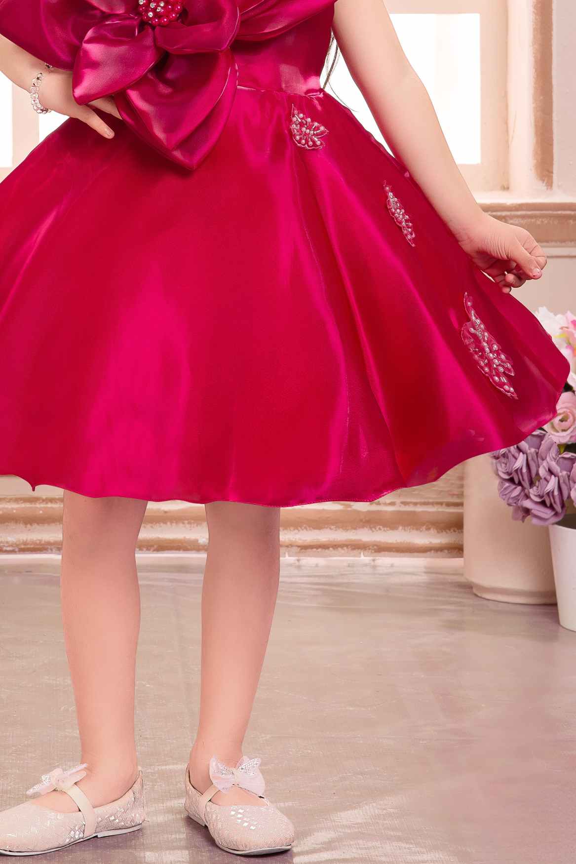 Elegant Rani Pink Floral And Butterfly Embellished Frock For Girls