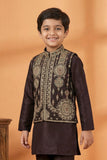 Wine Embroidered Kurta Set with Nehru Jacket For Boys