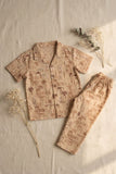 Brown Tropical Print Night Suit Set For Boys