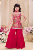 Rani Pink Embroidered Sharara Set with Dupatta For Girls