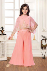 Peach Sequined Top And Palazzo Set For Girls