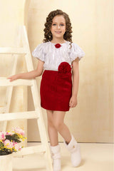 Maroon And Silver Floral Embellished Party Wear Dress For Girls