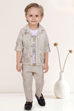 Stylish Beige Co-ord Set with Embroidered Jacket and T-Shirt For Boys