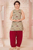 Cream Embroidered Kurti with Orange Patiala Set for Girls