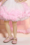 White And Pink Layered Party Frock With 3D Floral Embellished For Girls