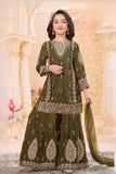 Olive Green Embroidered Palazzo Set for Girls