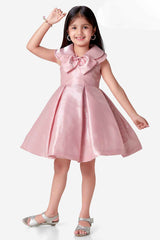 Pink Bow Embellished Party Wear Frock For Girls