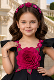 Girls Black Party Wear Frock with 3D Rose Applique Detailing