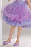 Purple Sequin Bodice Party Frock with Layered Ruffle Hem For Girls