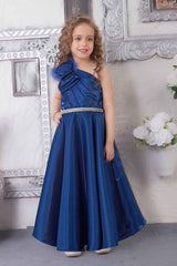 Designer Teal Blue Floral Embellished And Stone Work Party wear Gown For Girls