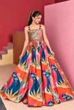 Multicolor Abstract Print Embellished Ethnic Gown For Girls