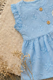 Charming Girls Sky Blue Textured Top & Shorts Set with Ruffle Details