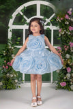 Blooming Princess Ice Blue Rosette Embellished Party Frock For Girls