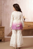 Ivory And Lavender Ombre Embroidered Kurti Sharara Set with Dupatta for Girls