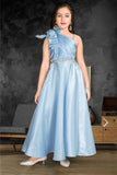 Sky Blue Organza Partywear Gown With Stone Waist Band For Girls