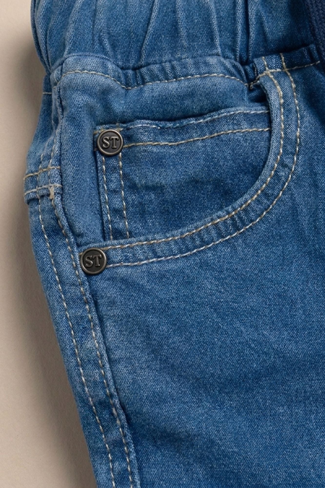 Classic Blue Denim Cargo Jeans with Drawstring Waist
