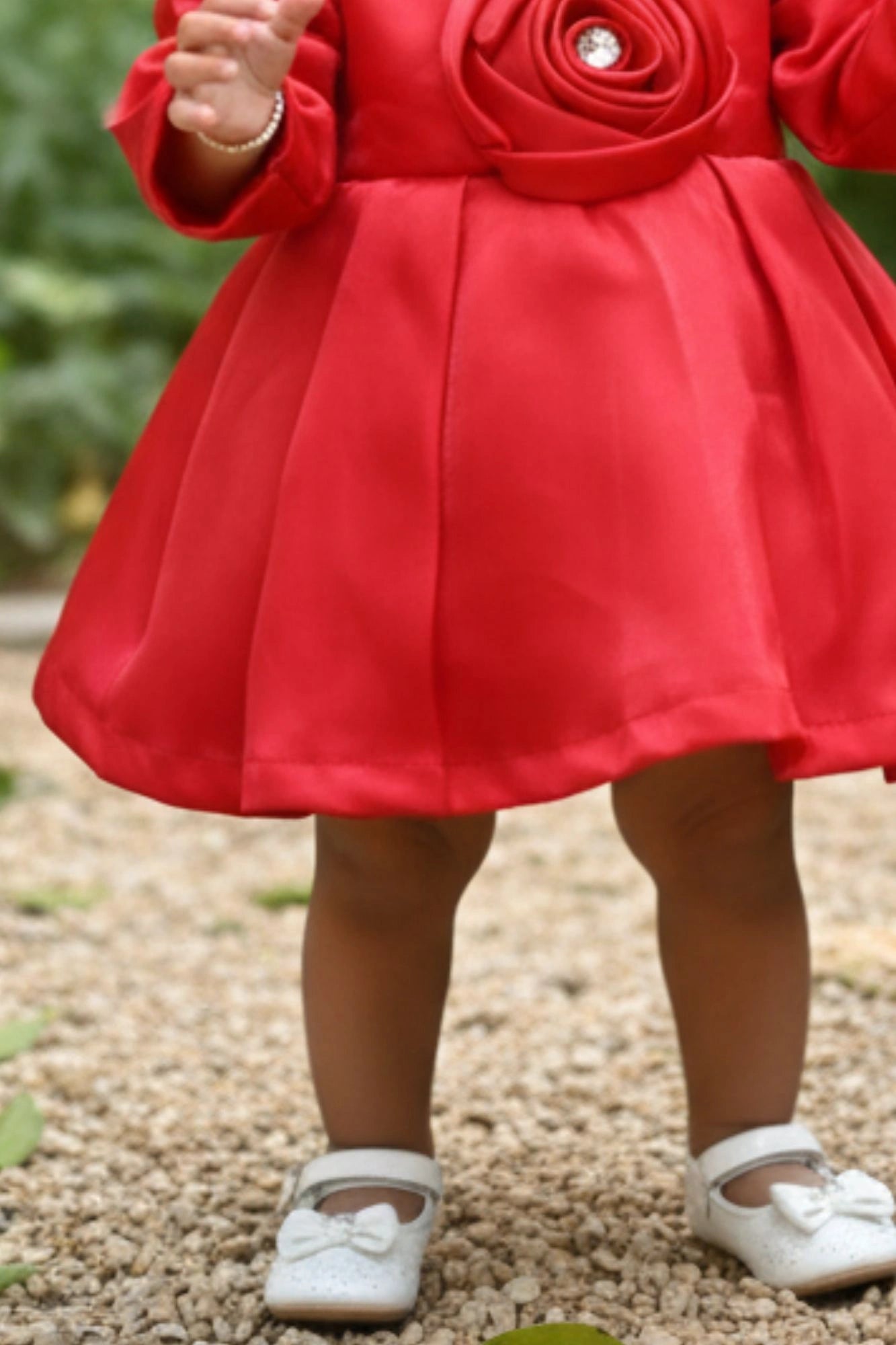 Elegant Cherry Red Party Frock with Center Flower Detail For Girls