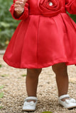 Elegant Cherry Red Party Frock with Center Flower Detail For Girls