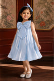 Blue 3D Bow Embellished Party Wear Frock For Girls