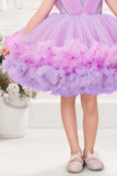 Lavender & Pink Ombre Party Wear Frock with Sequin Bodice and Ruffled Net Hemline For Girls