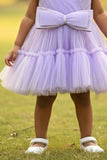 Lilac Tulle Party Wear Frock with Oversized Bow For Girls