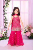 Hot Pink Embroidered Sharara Set with Sleeveless Kurti And Dupatta For Girls