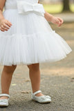 White Tulle Party Wear Frock with Oversized Bow For Girls