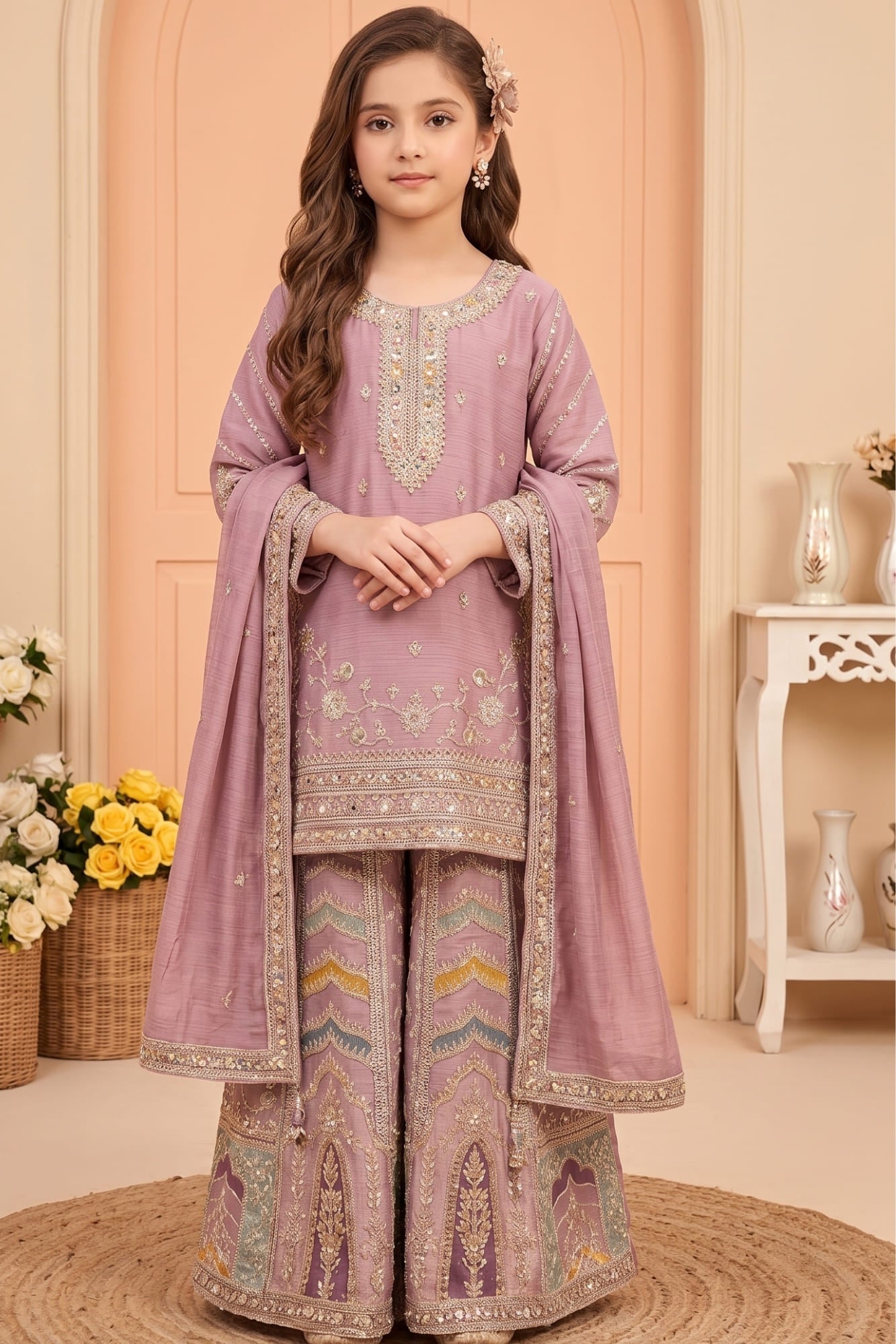 Mauve Zari Embroidered Designer Wear Palazzo Set