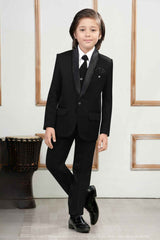 Black Bead Work Tuxedo With Pant And Waistcoat Set For Boys