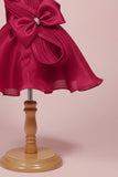 Rani Pink Embellished Party Frock with Pleated Petal Bow For Girls