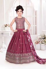 Onion Pink Sleeveless And Sequins Work With Embroidered Lehenga Choli Set For Girls