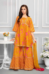 Yellow Printed And Embroidery Sharara Set For Girls