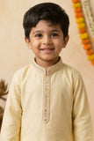 Yellow Embroidered Linen Kurta Set For Boys