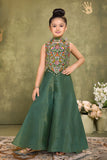 Green Sequins Work With Thread Embroidery Palazzo Set For Girls