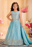 Aqua Blue Sequined Embroidered Lehenga Choli with Dupatta