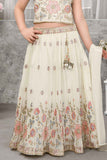 Cream Floral Embroidered Lehenga Choli Set For Girls