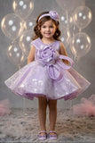 Girls Lavender 3D Floral Party Dress