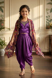Purple Dhoti Set with Printed Cape Dupatta For Girls