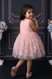 Blush Pink Sequin Embellished Bow Party Wear Frock For Girls
