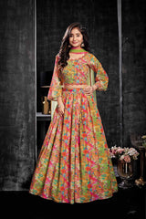 Multicolor Printed Lehenga Choli With Embroidered And Mirror Work For Girls