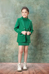 Stylish Green Dress With Blazer Set For Girls