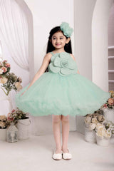 Green Sleeveless And Embellished With Brocade Floral Frock For Girls