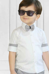 White Shirt With Grey Bow And Waist Coat Set For Boys