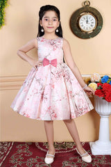 Peach Printed Party Wear Frock For Girls