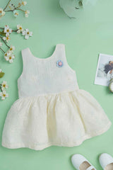 Cream Thread Embroidered Cotton Casual Frock For Girls