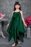 Emerald Green Party Wear High-Low Frock with Bow Detail For Girls